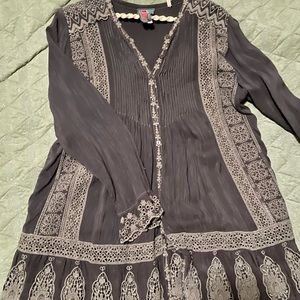 Johnny Was long sleeve brown eyelet cut out tunic